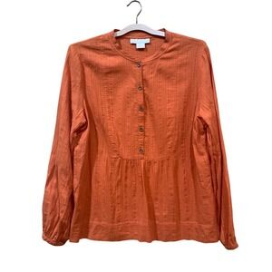 Michael Kors Cotton Gauze Cottagecore Blouse Mandarin Collar Long Sleeve Top XL
